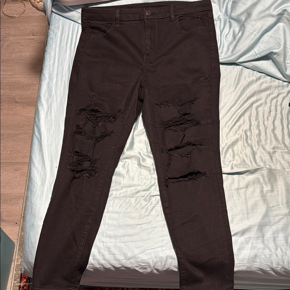 American Eagle Outfitters Black Skinny Jeans with Distressed Details